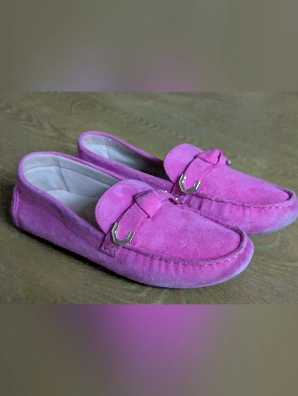 Cole Haan Women's Bright Pink Suede Moccasins with Metal Bit Size 6